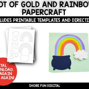 Pot of Gold and Rainbow Papercraft Template with Directions