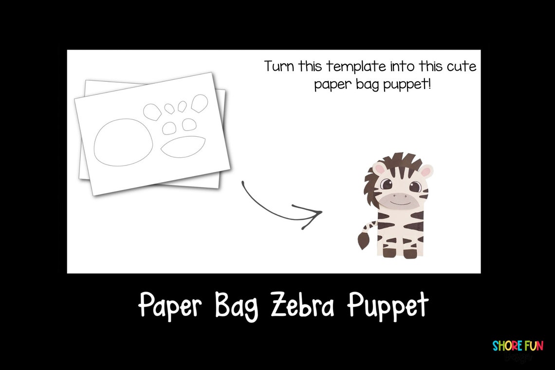 Zebra Paper Bag Puppet Craft Template With Directions Etsy