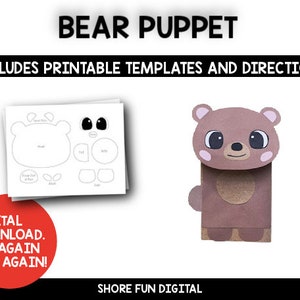 Modèle de marionnette de sac en papier ours avec instructions