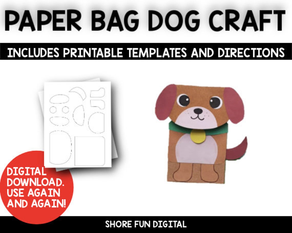Paper Bag Dog Puppet Template With Directions Etsy