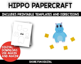 Hippo Papercraft Template with Directions