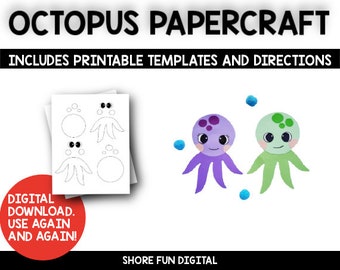 Plantilla de pulpo en papel con instrucciones