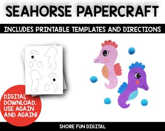 Seahorse Papercraft Template with Directions