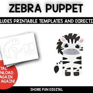 Zebra Paper Bag Puppet Craft Template with Directions