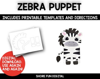 Zebra Paper Bag Puppet Craft Template with Directions