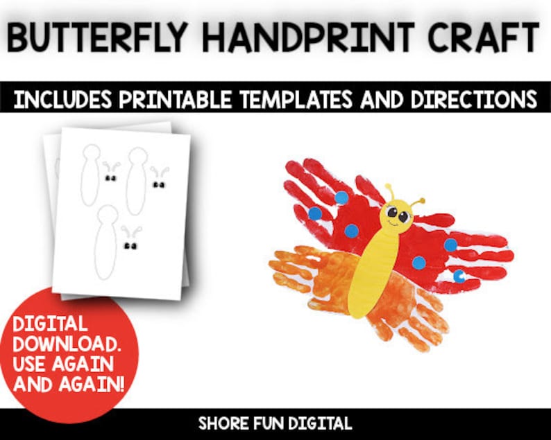 Butterfly Handprint Craft Template With Directions Etsy Butterfly Handprint Craft Template With Directions Etsy