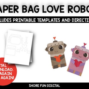 Szablon do robienia kukiełek z papierowej torby Love Robot z instrukcjami