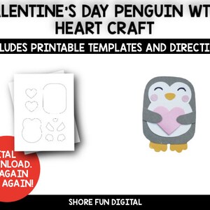 Valentine&#39;s Day Penguin with Heart Craft Template with Directions