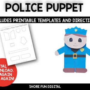 Police Paper Bag Puppet Craft Template with Directions