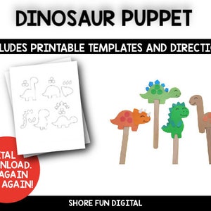 Dinosaur Puppet Craft Template with Directions