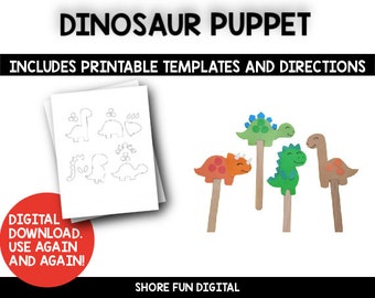 Dinosaur Puppet Craft Template with Directions