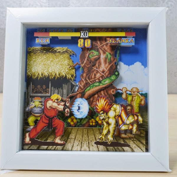 3D Retro Games Diorama Frame: Blanka's Stage - Street Fighter 2 - 20x20cm Shadowbox With Music