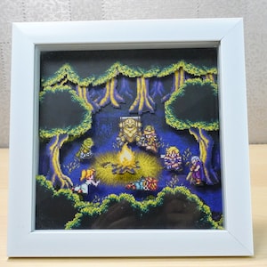 Handcut 3D Retro Games Diorama Frame: Chrono Trigger Campfire - 20x20cm Shadowbox