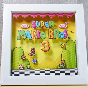 Handcut 3D Retro Games Diorama Frame: Super Mario Bros 3 Title Scene - 20x20cm Shadowbox