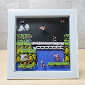 Handcut 3D Retro Games Diorama Frame: Contra NES - 20x20cm Shadowbox