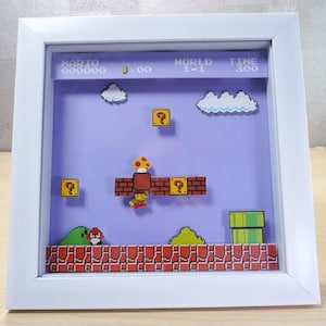 Handcut 3D Retro Games Diorama Frame: Super Mario Bros NES Stage 1-1 - 20x20cm Shadowbox