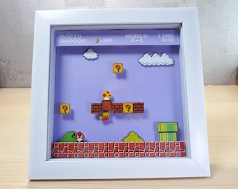 3D Retro Games Diorama Frame: Super Mario Bros NES Stage 1-1 - 20x20cm Shadowbox with Music
