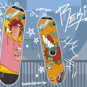 May include: Double-sided acrylic charm featuring a character with red hair and a yellow and pink outfit on one side and a colorful design with gears and the text "Over the Rainbow" on the other side. The charm is labeled "Peace" and "Double-Sided".