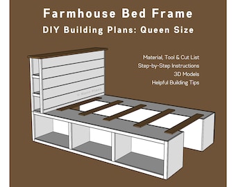QUEEN Farmhouse Bed Frame: DIY Building Guide PDF