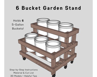 5-Gallon Bucket DIY Garden Stand (6 Buckets) | PDF Download