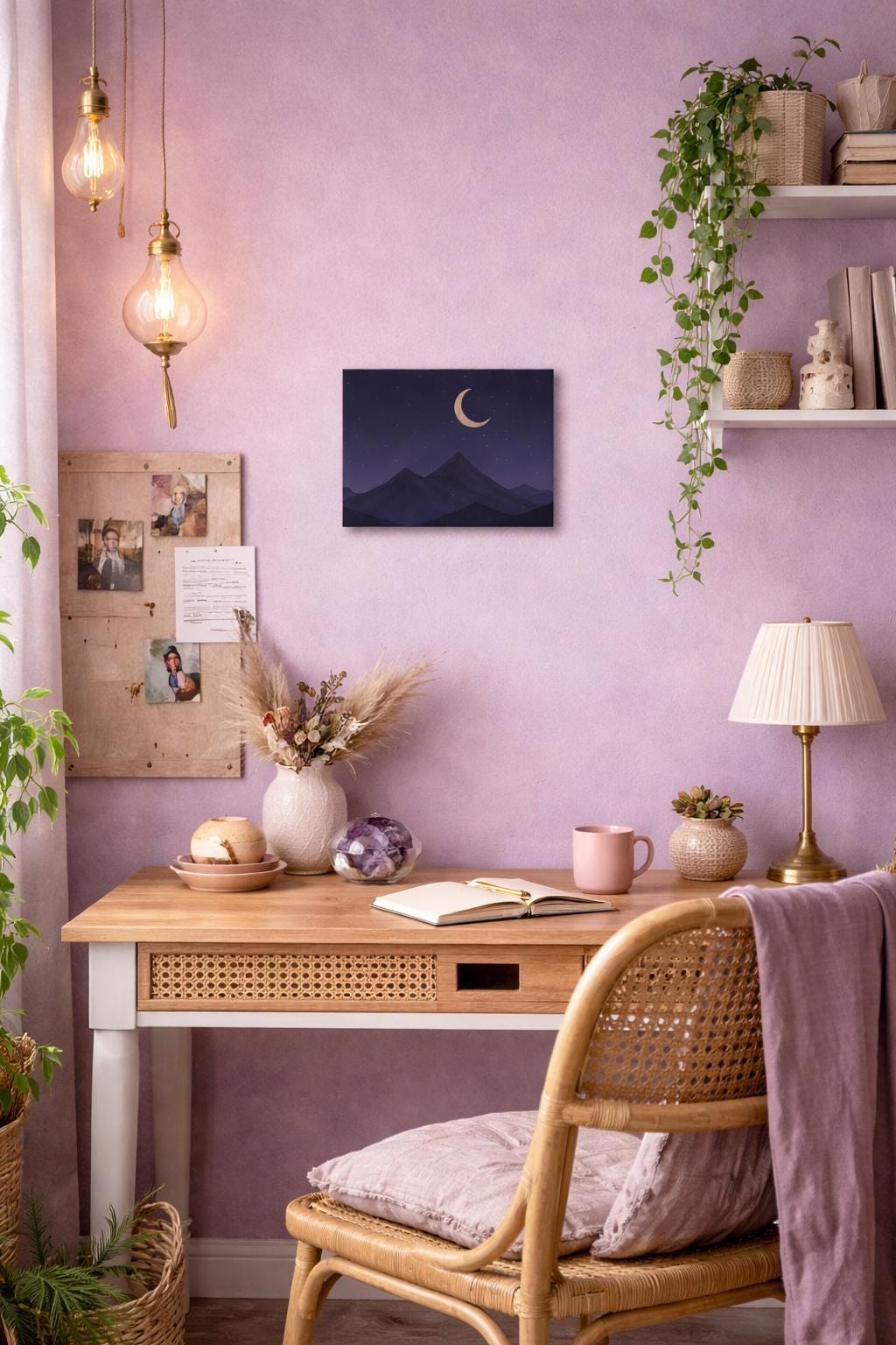 Celestial Night Sky Wall Art | Mystical Crescent Moon Canvas Print ...