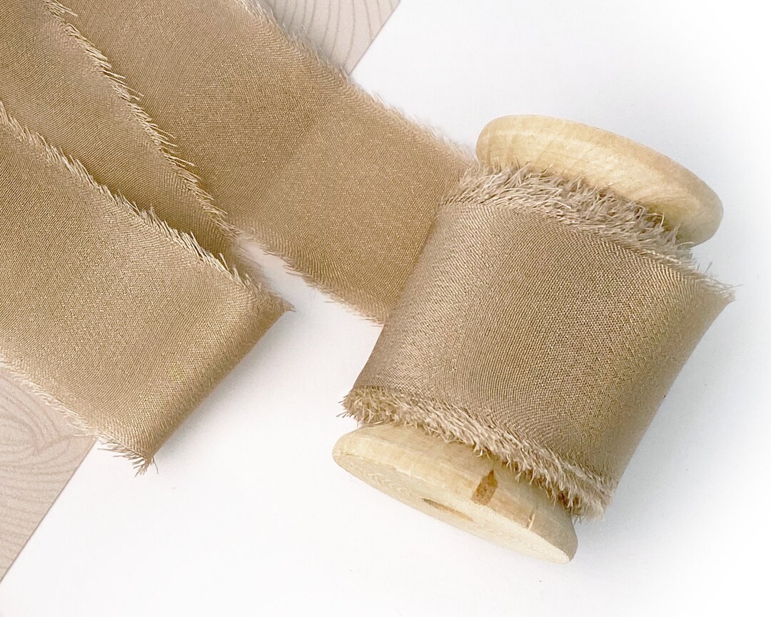 Hazelnut Brown Silk Ribbon on Wooden Spool 100% Silk 1/2