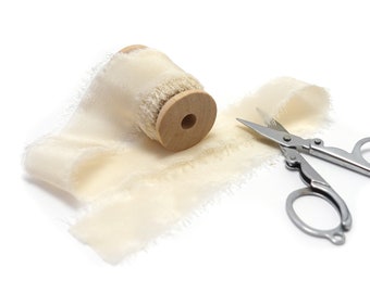 Champagne Hand Dyed Silk Ribbon Cream Beige 100% Silk 1/2&quot; 1&quot; and 2&quot; With Raw Edge Silk Crepe Ribbon For Wedding Invitation Gift Wrap