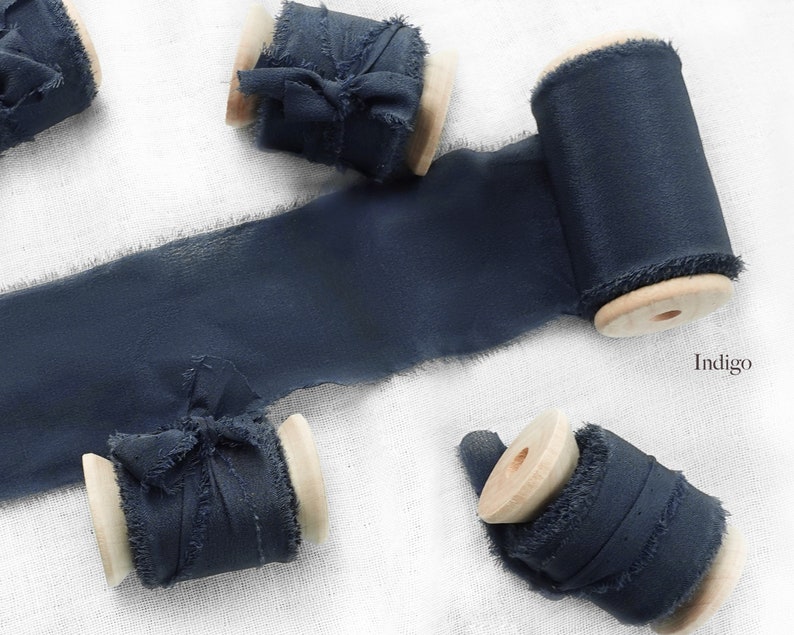 Silk Ribbon Bouquet Ribbon 100% Silk 1/2 1 and 2 With Raw Edge Silk Crepe Ribbon For Wedding Invitation Stationary Gift Wrap Hand Dyed EU image 7