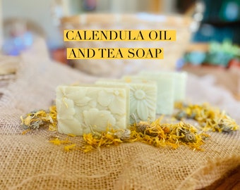 2 PACK / Calendula Oil and Tea Soap / Herbal Soap / All natural calendula soap / Mother’s Day gift / Handmade soap