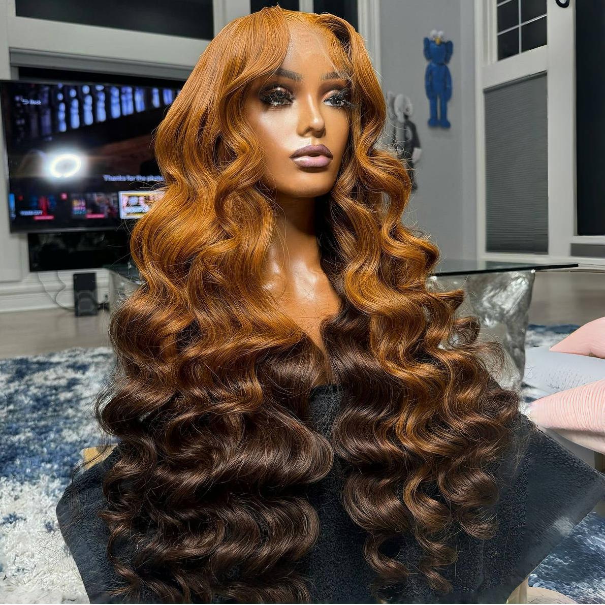Luxe Ginger Brown Ombre 6x6 Body Wave Wig - 100% Human Hair  display picture 2