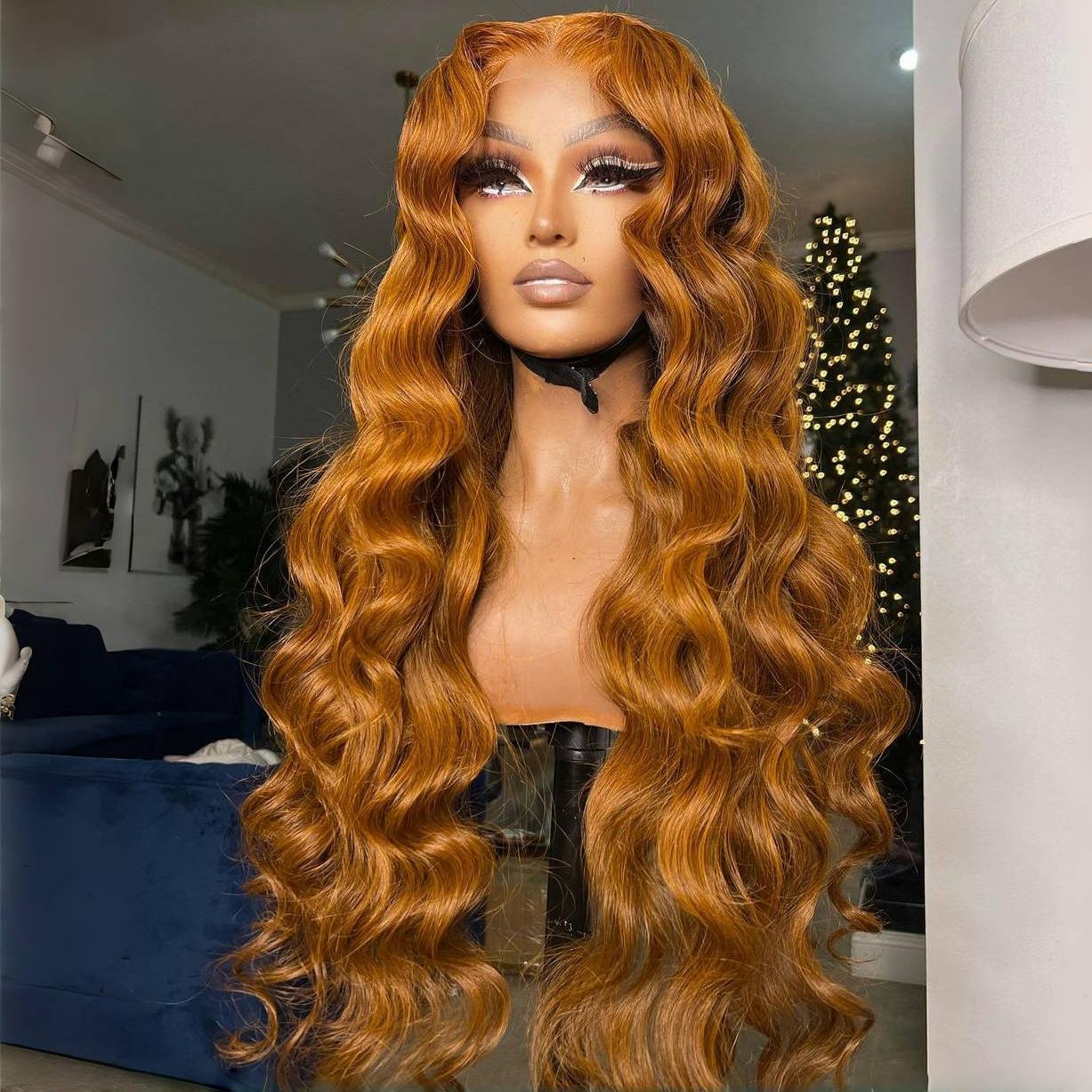 Stunning Ginger Brown Ombre 6x6 Body Wave Wig - 100% Human Hair Top Quality Peruvian Indian Brazilian Brown Color 100% Raw  main image 2