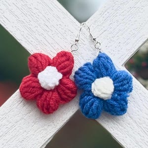 Red White & Bloom Crochet Flower Earrings | Patriotic Handmade Jewelry | 4th of July Accessories | USA Earrings | Summer Style