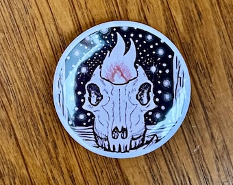 Burning Skull Pin Badge / 32mm 1 1/4 inch Button / Gothic Alternative Punk Indie Dark Tattoo Ink Black and White Inkwork Accessories Gifts