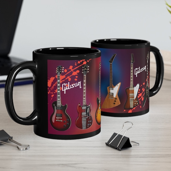 Gibson Guitar Coffee Mug - Les Paul, SG, Firebird, Flying V, Our Favorite Gibsons, Gift for musician, gift for rocker, coffee lover .