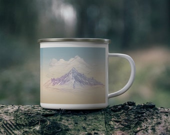 Mountain Sunrise Enamel Mug – Pastel Campfire Cup (12oz)