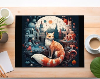 Oil Painting Cat & Fantasy City Jigsaw Puzzle