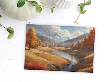 Autumn Valley Stream Puzzle – Mountain River Landscape Jigsaw