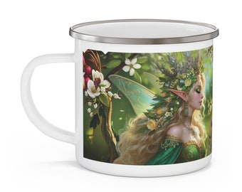 Elf High Lady Enamel Mug - Fantasy Art Stainless Steel Camping Cup