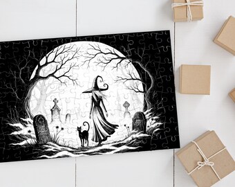 Moonlight Witch Puzzle: Gothic Halloween Art Jigsaw