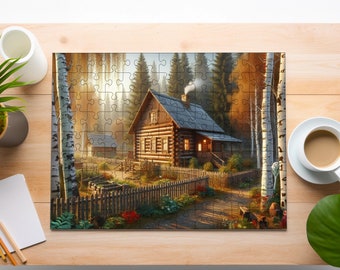 Wood Cabin in Forest Jigsaw Puzzle – Rustic Retreat, Mindful Activity