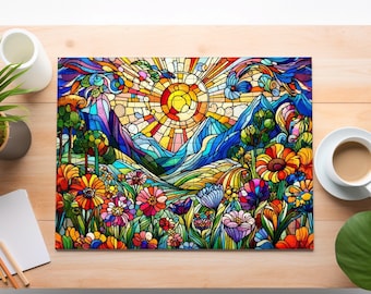 Stained Glass Mountain Valley Puzzle – Wildflower Landscape