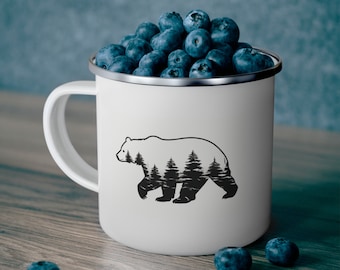 Mama Bear Camp Mug – Mountain Design, 12oz Enamel, Outdoor & Adventure Gear
