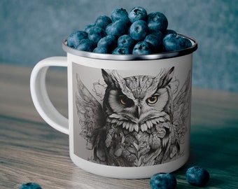 Whimsical Owl Enamel Camping Mug - Nature Lover Gift