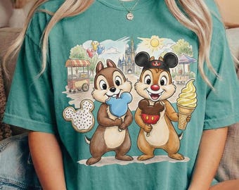 Chip and Dale Disneyland Snack Shirt, Disney Park Ice Cream Tee, Chip n Dale Magic Kingdom Castle T-Shirt, Disney Vacation Foodie Outfit