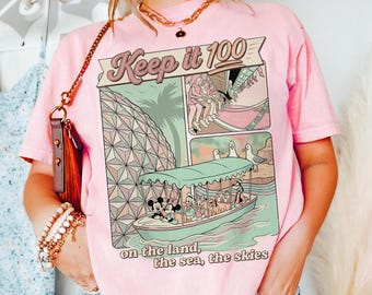 Keep It 100 On The Land The Seas The Skies Shirt, Disney Boat Seagull Tee, Disney Parks with Spaceship Earth T-shirt, Vintage Disney EPCOT