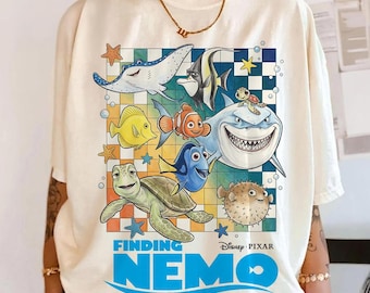 Finding Nemo And Friends Checkered Shirt, Nemo Dory Marlin Bruce Fish Tee, Disneyland Trip T-Shirt