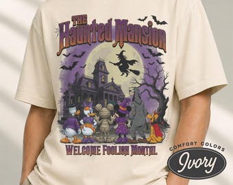 Retro The Haunted Mansion Halloween T-Shirt, Mickey and Friends Welcome Foolish Mortals Tee, Halloween Gift