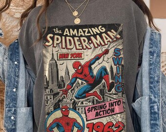 Camiseta vintage de The Amazing Spider-Man de 1962, camiseta retro de Spidey Swing de Marvel Comics, camiseta de superhéroe de Disney