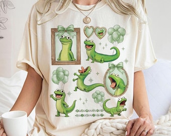 Pixar Hoppers Tom Lizard Collage T-Shirt, Green Lizard Bow Balloon Tee, Disney Pascal Park Trip Shirt