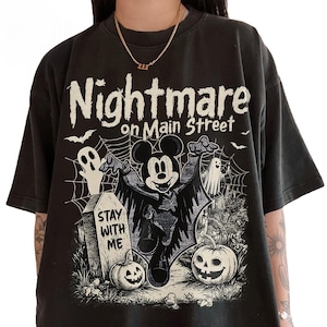 Nightmare on Main Street T-shirt, Vintage Mickey Halloween Tee, Funny Spider Skeleton Retro Disney Shirt for Halloween 2025 Party